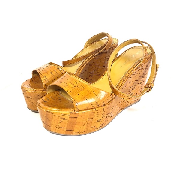 SERGIO ROSSI Camel Cork Platform Sandals w/ Ankle Strap - Picture 2 of 13